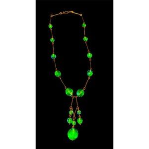 Art Deco Uranium Glass Necklace With Green Faceted Beads Glows Under Blacklight